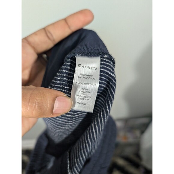 Athleta Pants Women 0 Bali Blue Striped Linen Cropped Relaxed Jogger Lagenlook - Picture 8 of 10